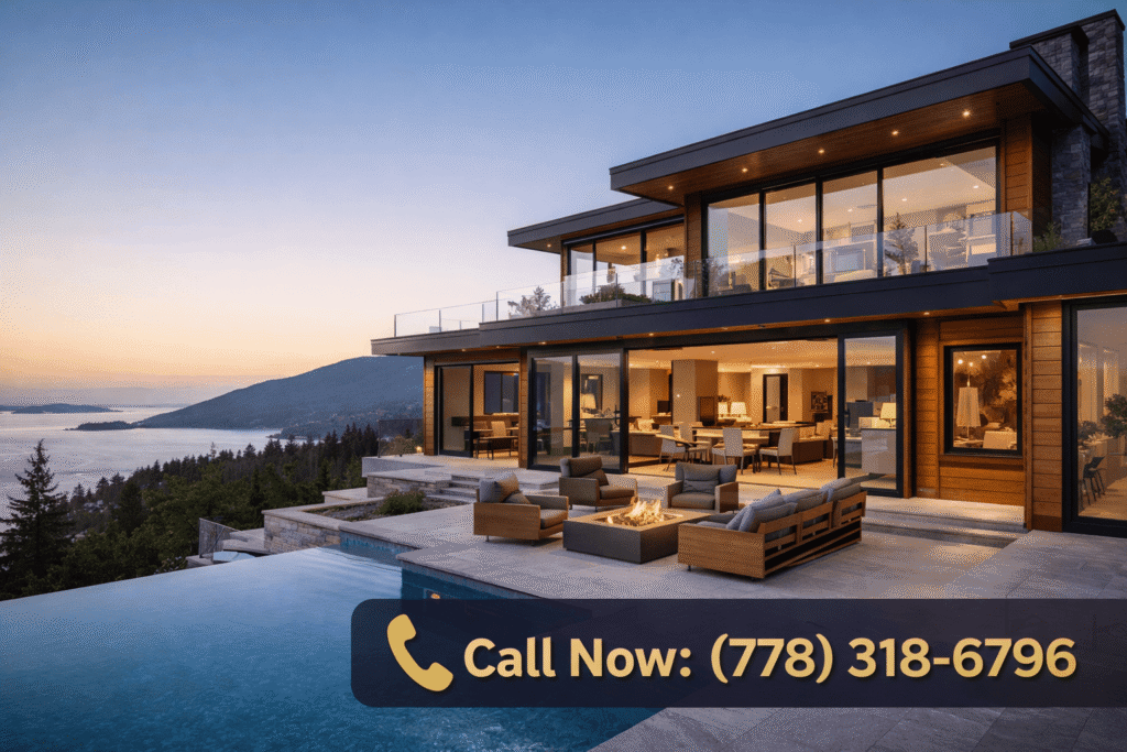 Luxury home renovation in West Vancouver with modern ocean-view house and Call Now phone number (778) 318-6796