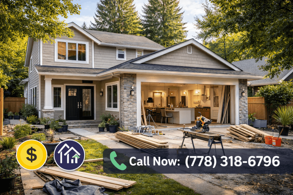 Home renovation project in Coquitlam with modern exterior upgrades and construction work in progress House in Coquitlam