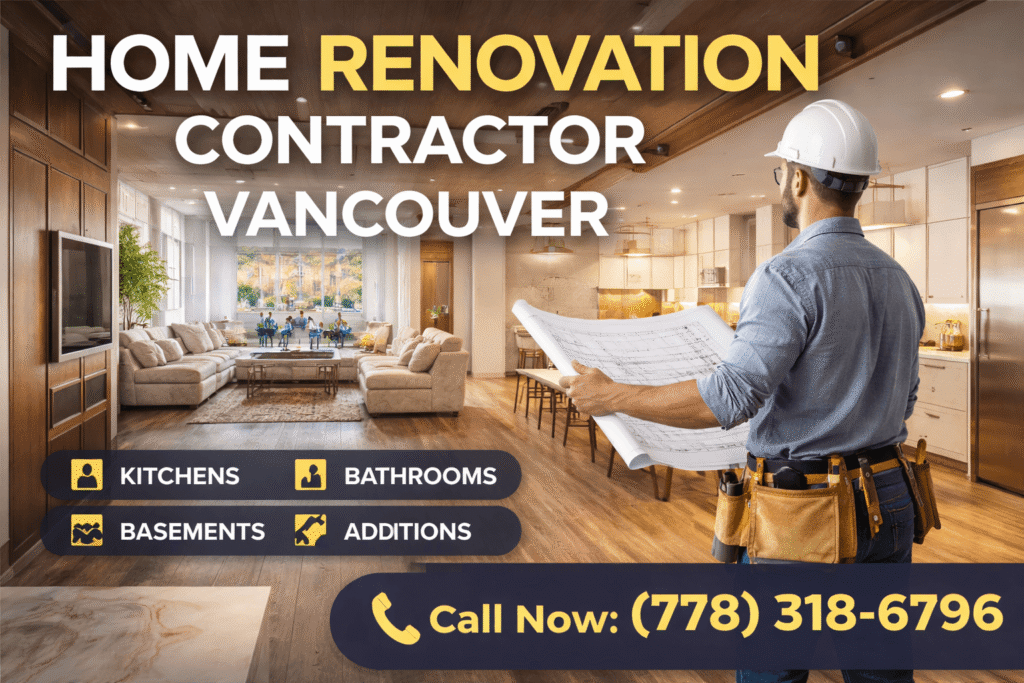 Home renovation contractor Vancouver with modern interior remodeling, kitchen, bathroom and full home renovation services
