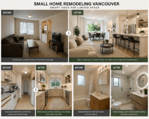 Small home remodeling Vancouver before and after showing transformation from cramped space to modern open concept design
